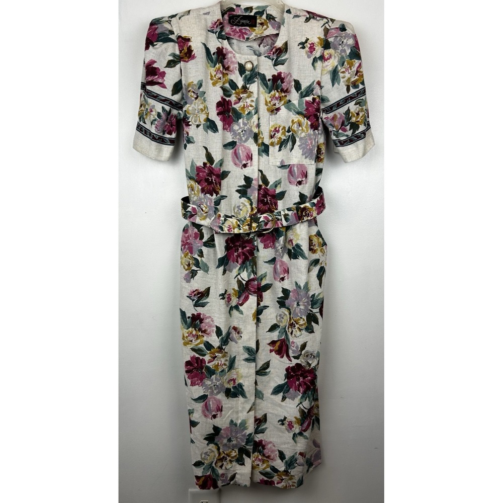 Vtg 80s Dress Womens 12 Floral Union Label Cotton Cottage Core Tea